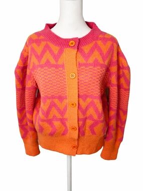Retro Pink & Orange Geometric Cardigan | Bold Statement Sweater